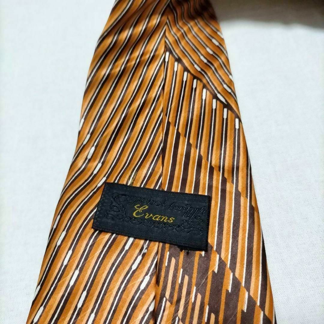 【新品】エバンズ ネクタイ ワイド ストライプ オレンジ×ブラウン 光沢シルク メンズのファッション小物(ネクタイ)の商品写真