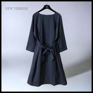 NEWYORKER - 【NEWYORKER】  大きいサイズ17  ウエストリボンドット柄ワンピース