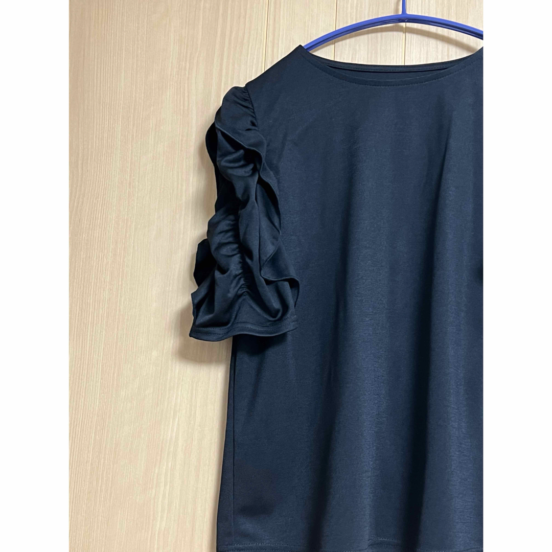 リブカットソーショルダーギャザートップス　ブラック レディースのトップス(シャツ/ブラウス(半袖/袖なし))の商品写真