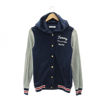 トミー(TOMMY)のトミー フーディジャケットスエットジャケット ロゴ刺繍 バイカラー 紺 グレー(ブルゾン)