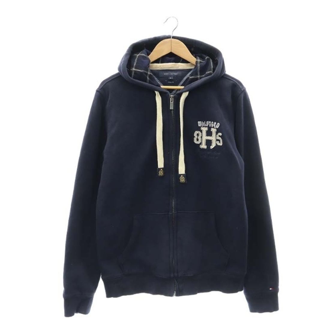 TOMMY HILFIGER(トミーヒルフィガー)のTOMMY HILFIGER ロゴジップアップパーカー 裏地チェック XL 紺 メンズのトップス(パーカー)の商品写真