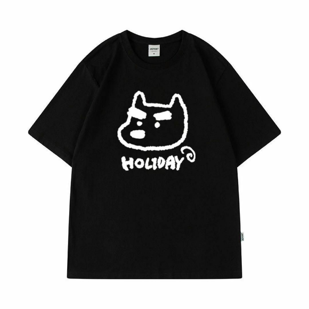 XXL メンズ オーバーサイズ Tシャツ 犬 ドックプリント カジュアル 黒 メンズのトップス(Tシャツ/カットソー(半袖/袖なし))の商品写真