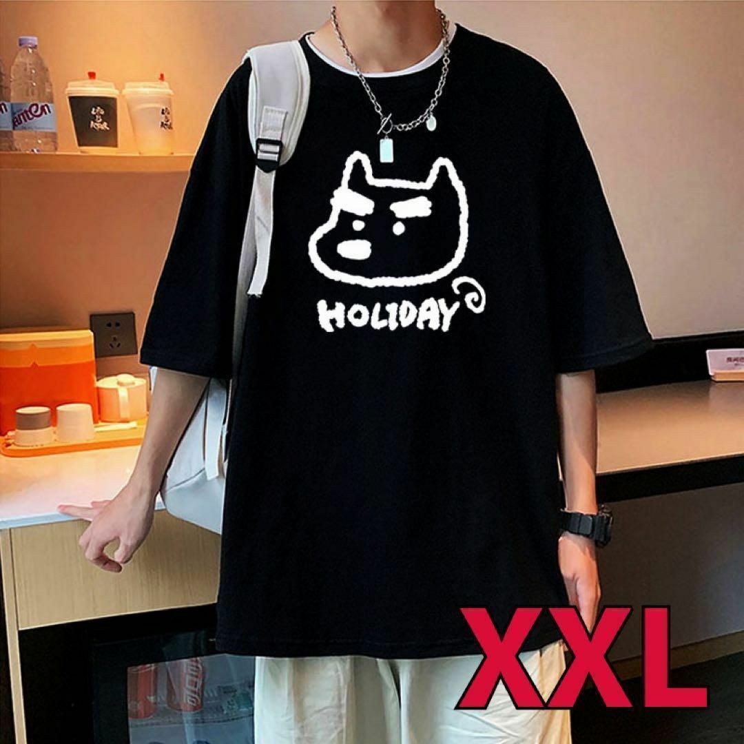 XXL メンズ オーバーサイズ Tシャツ 犬 ドックプリント カジュアル 黒 メンズのトップス(Tシャツ/カットソー(半袖/袖なし))の商品写真