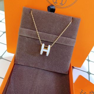 エルメス(Hermes)のエルメス ネックレス ポップh ホワイト×ゴールド　ポップアッシュ(ネックレス)