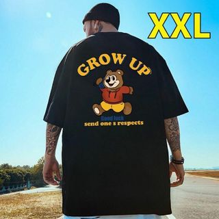 XXL メンズ オーバーサイズ Tシャツ GROW UPストリート 黒(Tシャツ/カットソー(半袖/袖なし))