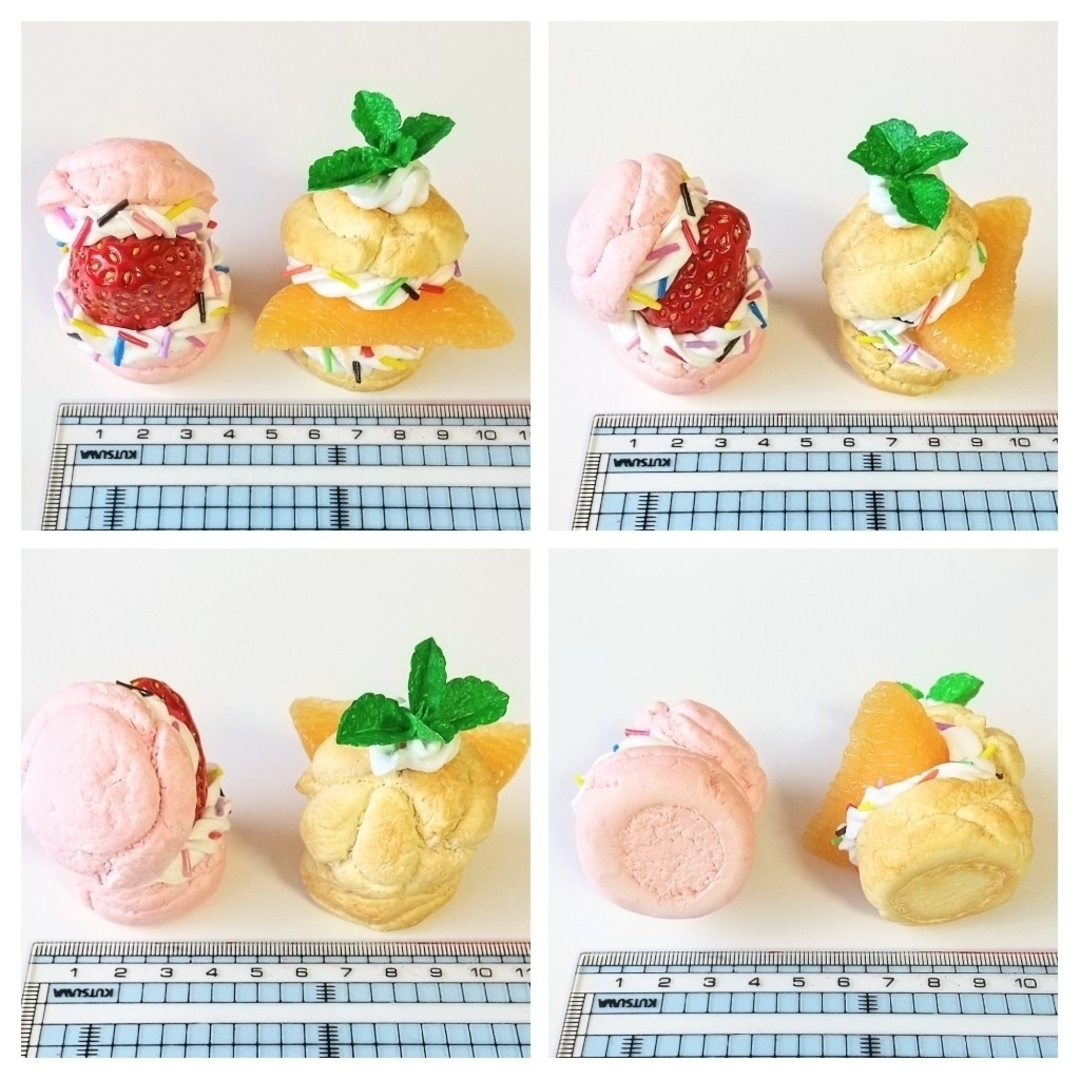 イチゴとオレンジのプチシュークリーム  フェイクスイーツ 食品サンプル ハンドメイドのおもちゃ(その他)の商品写真