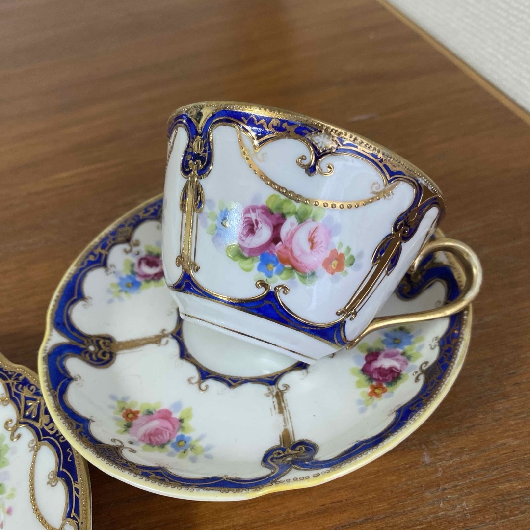 Noritake - オールドノリタケ 金盛り ブルー カップ ソーサー の Noritake - オールドノリタケ 金盛り ブルー カップ ソーサー の
