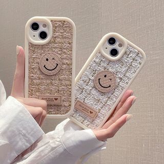 【数量限定】iPhone15　スマホ　ニコちゃん　ケース　可愛い　白色　ツイード