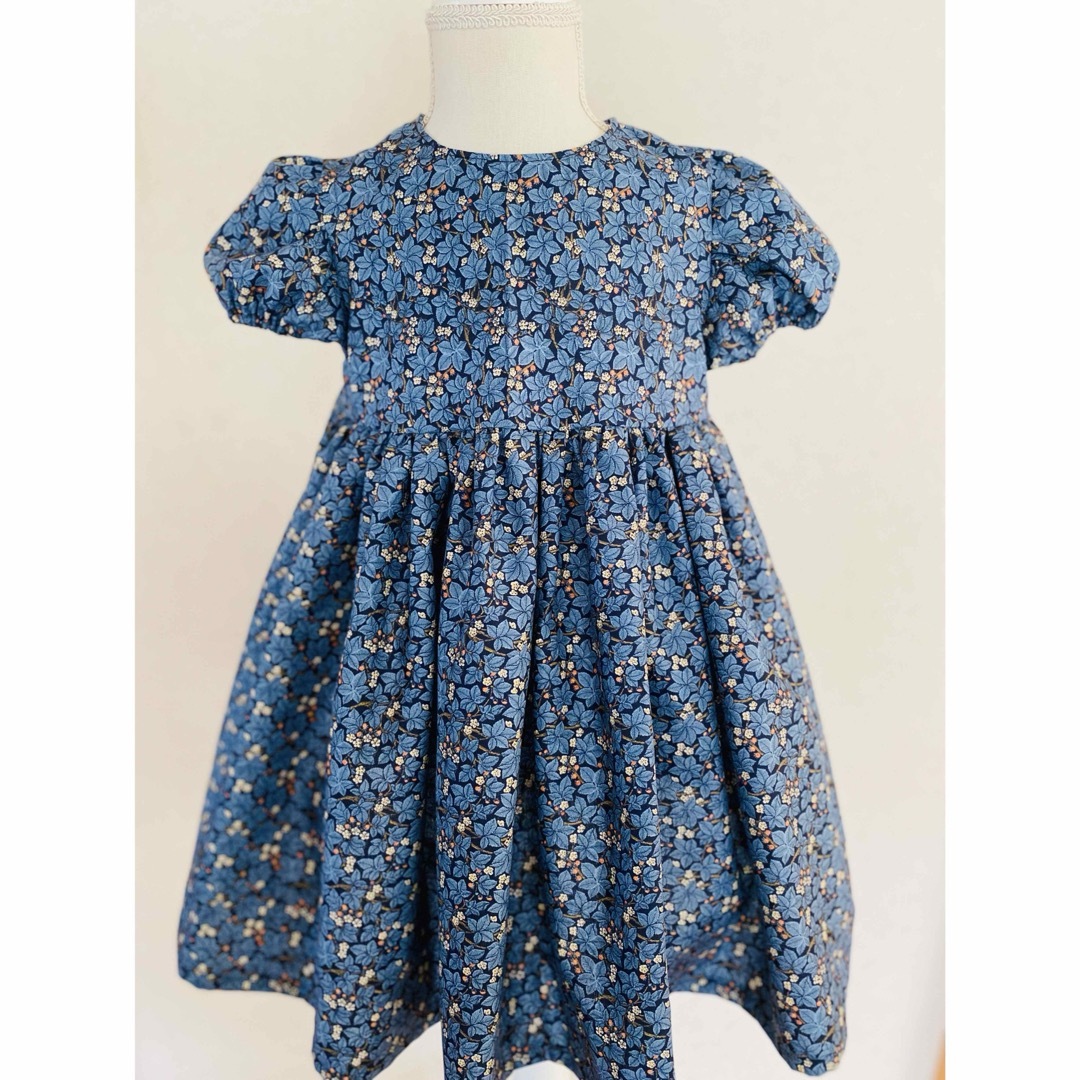 ハンドメイド　ウエストギャザーワンピース　つけ襟セット キッズ/ベビー/マタニティのキッズ服女の子用(90cm~)(ワンピース)の商品写真