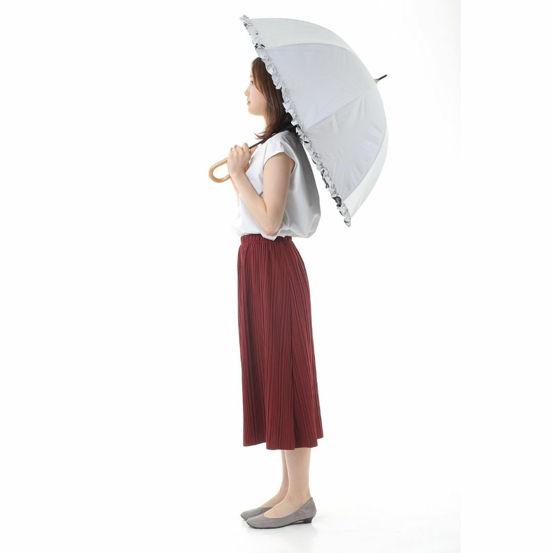 【色: 白】日光を遮断！ 軽量Ｌサイズ 晴雨兼用フリル付日傘 ドーム型 生地裏コ レディースのファッション小物(その他)の商品写真