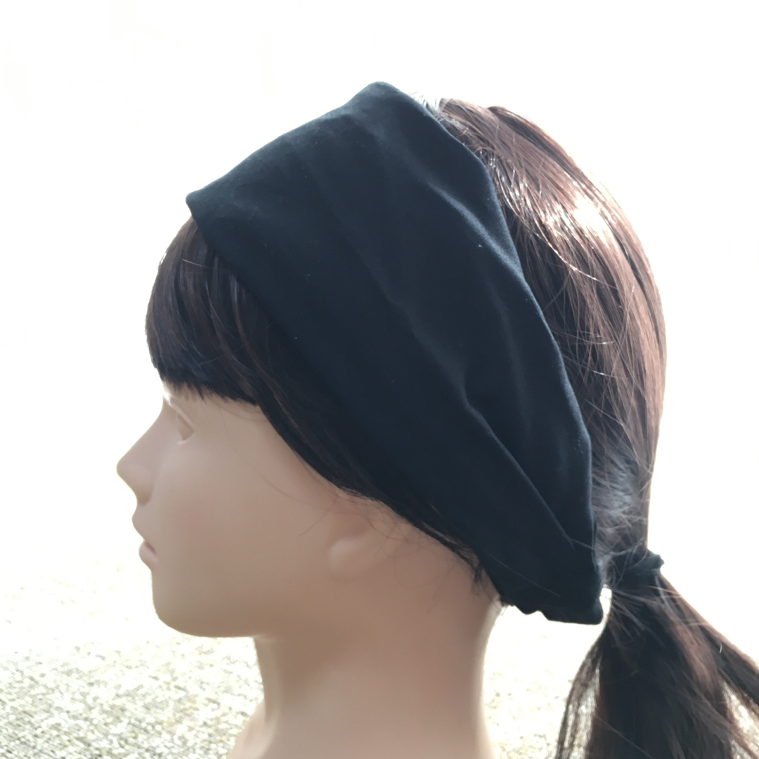 ヘアバンドタイプの三角巾（黒無地）大人用　子ども用 レディースのヘアアクセサリー(ヘアバンド)の商品写真