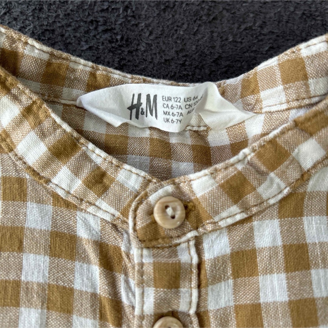 H&M(エイチアンドエム)のH&M チェック　シャツ　120 130 リネン　麻 キッズ/ベビー/マタニティのキッズ服男の子用(90cm~)(ブラウス)の商品写真