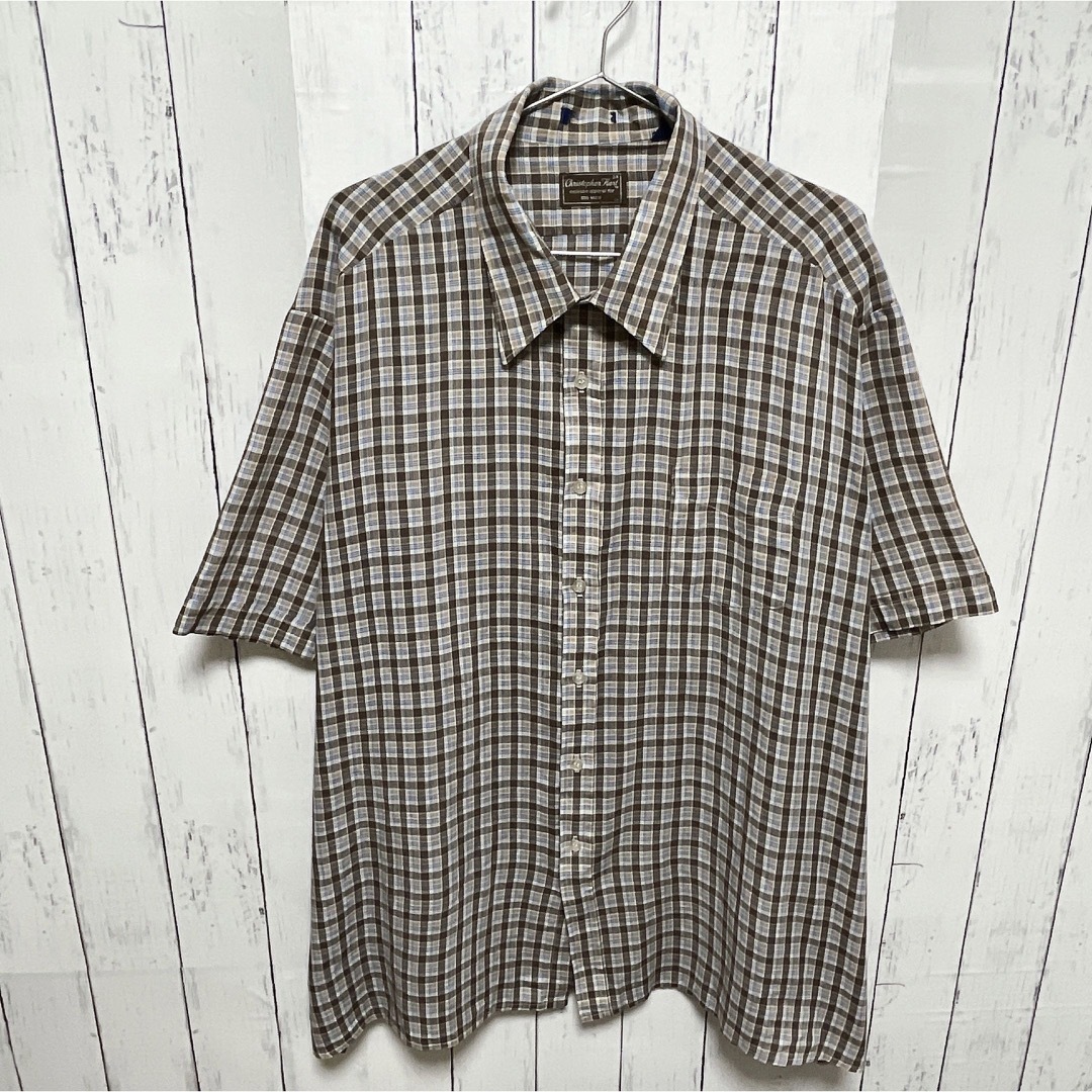 shirts(シャツ)のUSA古着　半袖シャツ　3XL　ブラウン　チェック柄　薄手　オーバーサイズ メンズのトップス(シャツ)の商品写真