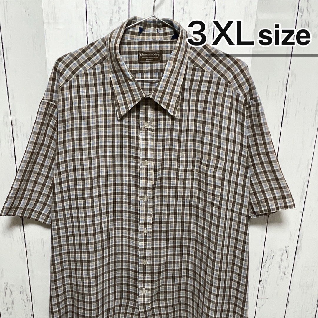 shirts(シャツ)のUSA古着　半袖シャツ　3XL　ブラウン　チェック柄　薄手　オーバーサイズ メンズのトップス(シャツ)の商品写真