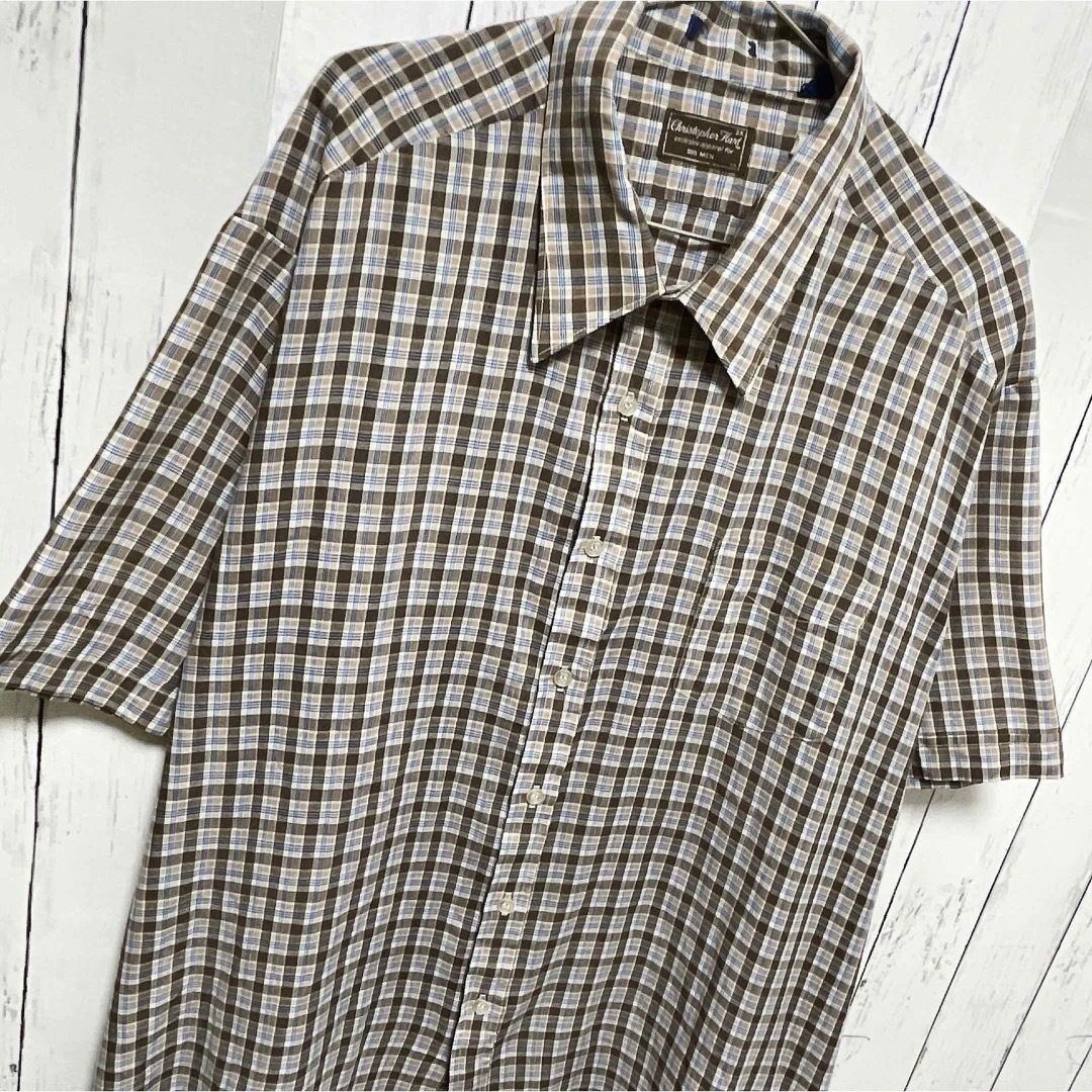 shirts(シャツ)のUSA古着　半袖シャツ　3XL　ブラウン　チェック柄　薄手　オーバーサイズ メンズのトップス(シャツ)の商品写真