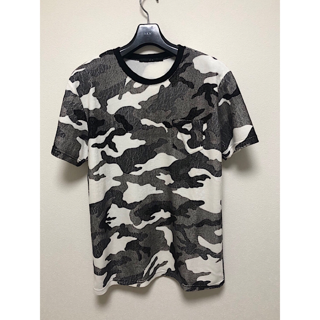 AKM(エイケイエム)の新品AKM23SS定価4.1万円シルキーテンセルパイル半袖ポケットTシャツL白黒 メンズのトップス(Tシャツ/カットソー(半袖/袖なし))の商品写真