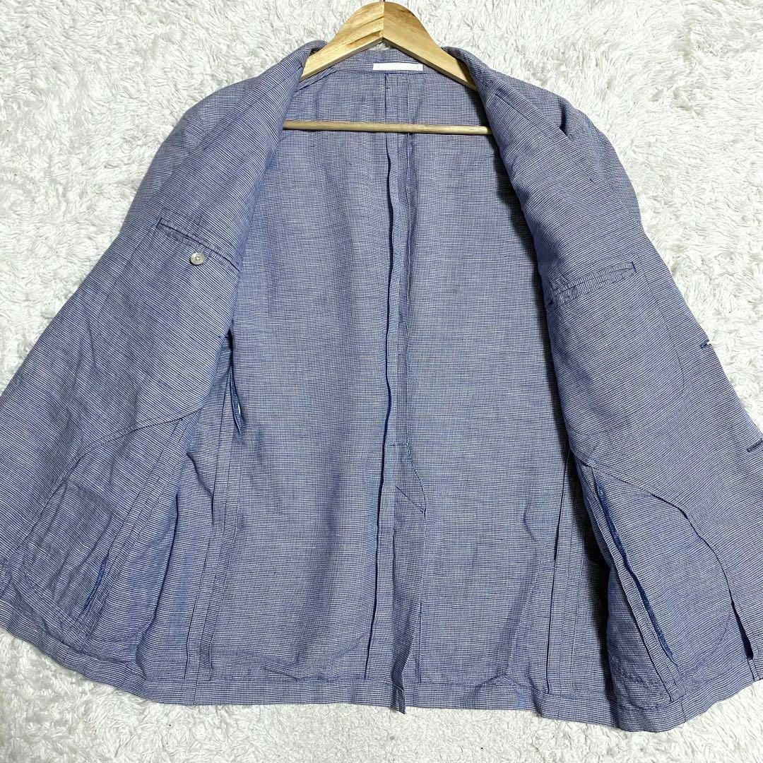 UNIQLO(ユニクロ)の美品　ユニクロ　テーラードジャケット　さわやか　春夏　麻　千鳥柄　ブルー　XL メンズのジャケット/アウター(テーラードジャケット)の商品写真