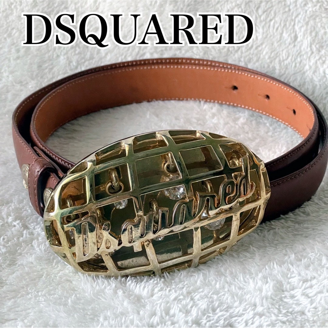 DSQUARED2(ディースクエアード)のDSQUARED2 イタリア製 バックルベルト レザーベルト  クリスタル　ロゴ メンズのファッション小物(ベルト)の商品写真