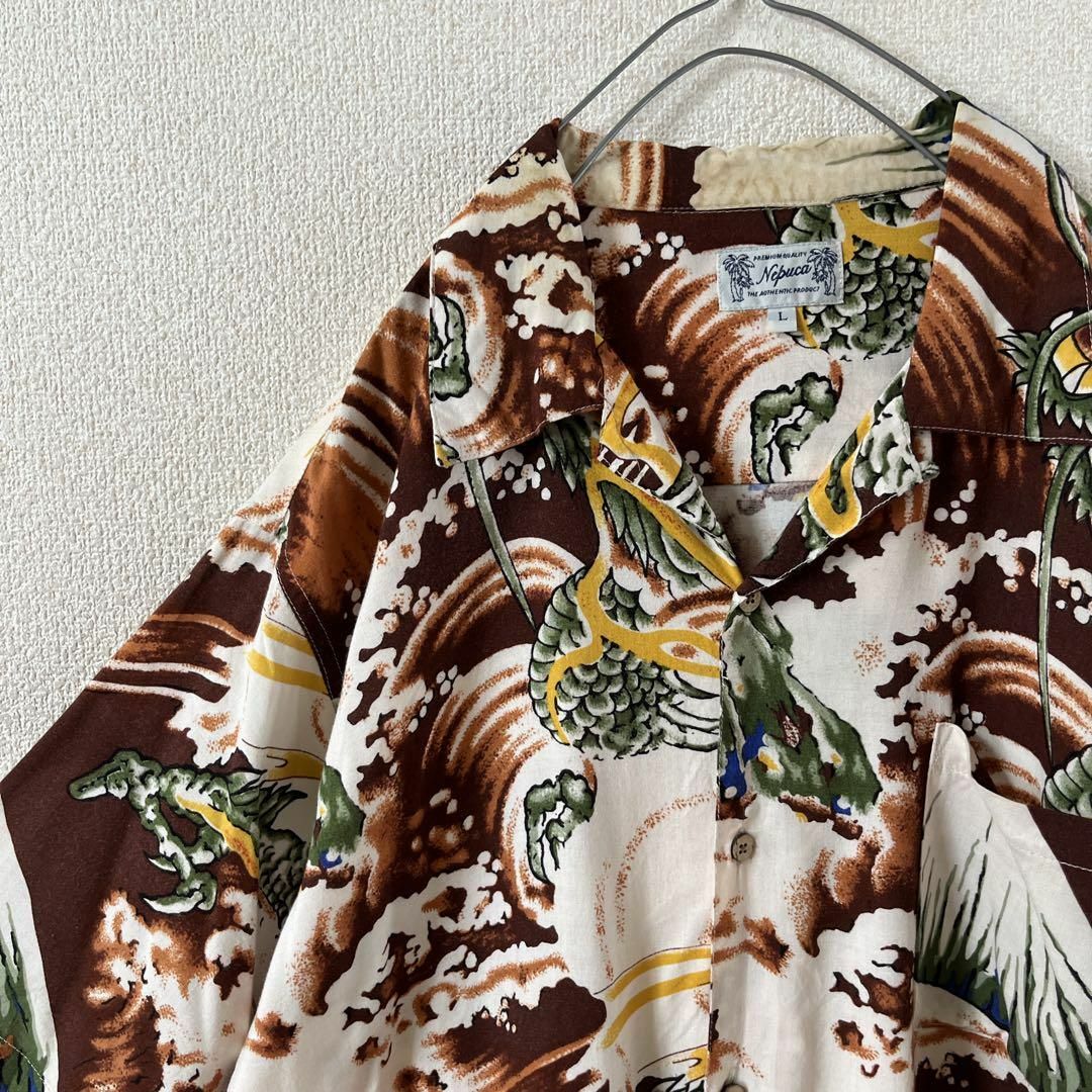 E1 龍柄シャツ　半袖　オープンカラー　和柄　ゆったり　開襟　富士山　Ｌメンズ メンズのトップス(Tシャツ/カットソー(半袖/袖なし))の商品写真