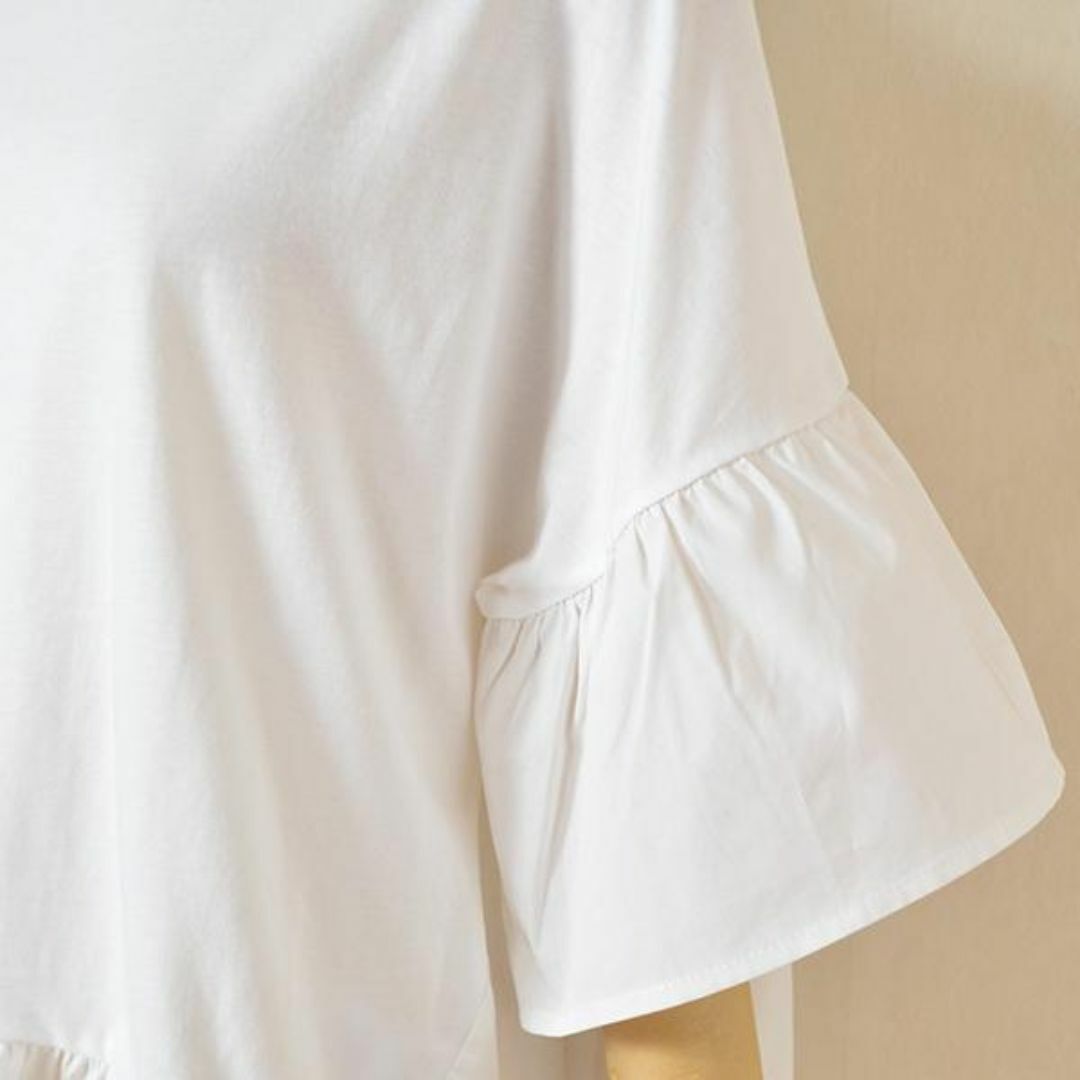M~L 裾フレア コットン プルオーバー レディース トップス 半袖/ホワイト レディースのトップス(チュニック)の商品写真