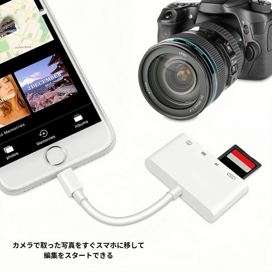 iPhone SDカードリーダー 4in1 変換アダプタ USB microSD スマホ/家電/カメラのスマホアクセサリー(その他)の商品写真