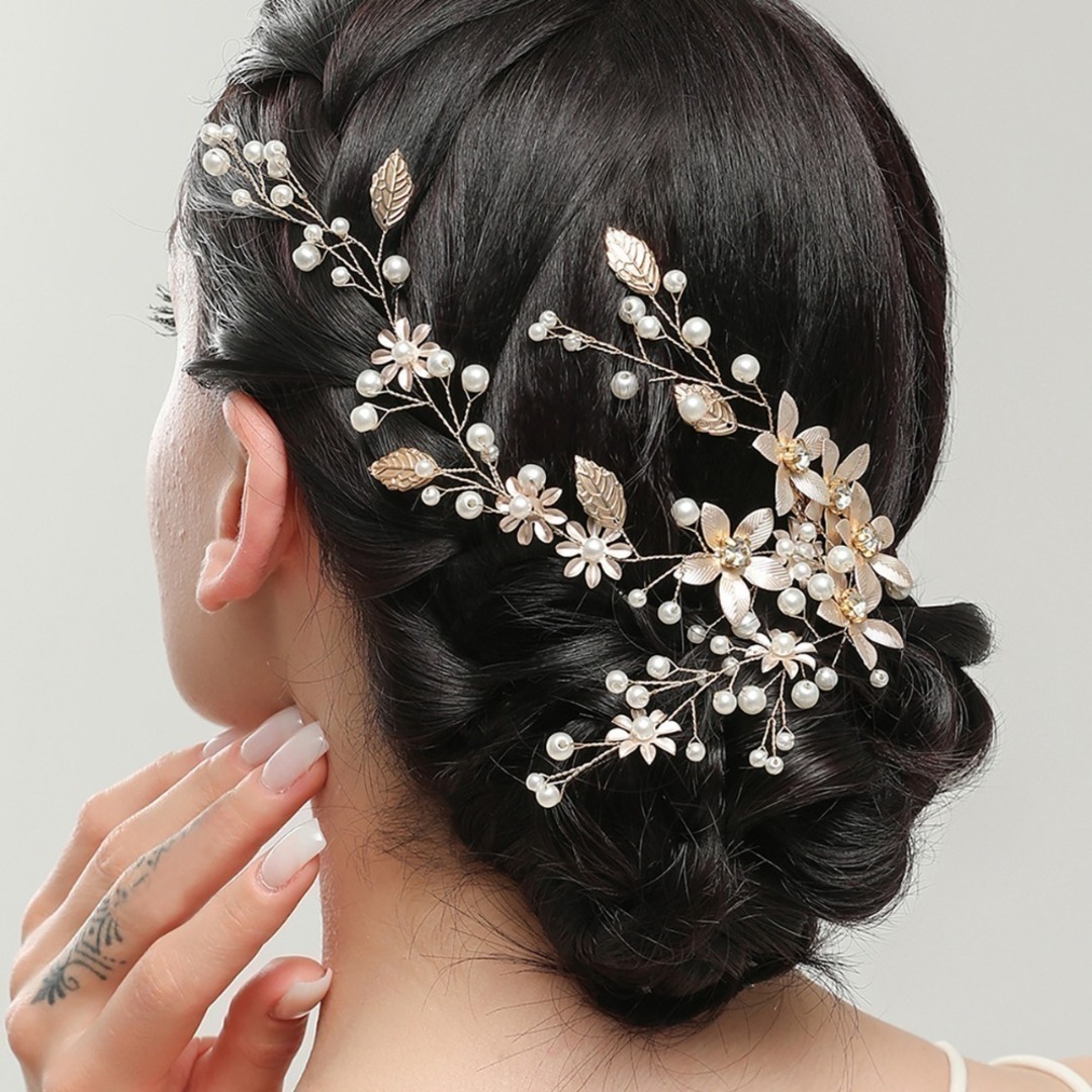 【人気】ウェディング　ドレス　リーフ　結婚式　金　髪飾り　シンプル　ヘッドパーツ レディースのヘアアクセサリー(その他)の商品写真