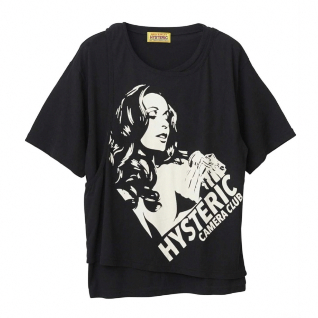 HYSTERIC GLAMOUR(ヒステリックグラマー)の新品　ヒステリックグラマー　CAMERA CLUB　レイヤードTシャツ　黒 レディースのトップス(Tシャツ(半袖/袖なし))の商品写真