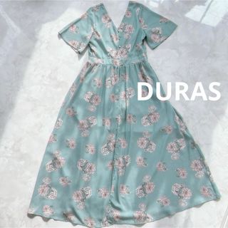 デュラス(DURAS)のDURAS フラワーフロントスリットコンビネゾン ミント Fサイズ(ロングワンピース/マキシワンピース)