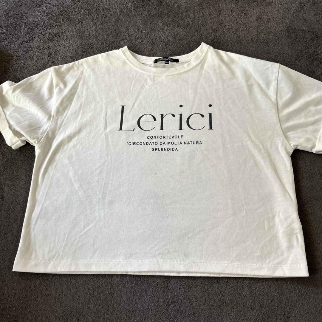 クロップド丈　Tシャツ　半袖　ロゴT 白　160 キッズ/ベビー/マタニティのキッズ服女の子用(90cm~)(Tシャツ/カットソー)の商品写真