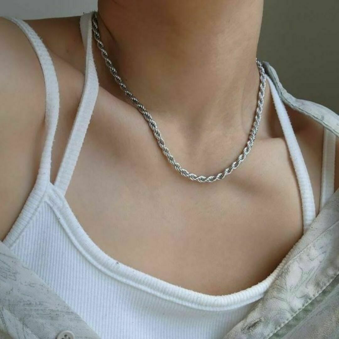 【シルバー】5mm rope chain necklace RN033 レディースのアクセサリー(ネックレス)の商品写真