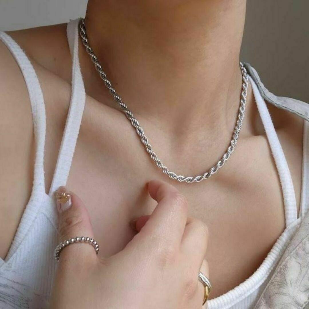 【シルバー】5mm rope chain necklace RN033 レディースのアクセサリー(ネックレス)の商品写真