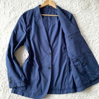 ユニクロ(UNIQLO)の美品　ユニクロ　テーラードジャケット　背抜き　サマー　チェック　ブルー　XL(テーラードジャケット)