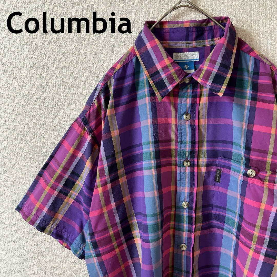 Columbia(コロンビア)のO3 コロンビア　チェックシャツ　半袖　Ｌメンズ　ゆったり メンズのトップス(Tシャツ/カットソー(半袖/袖なし))の商品写真