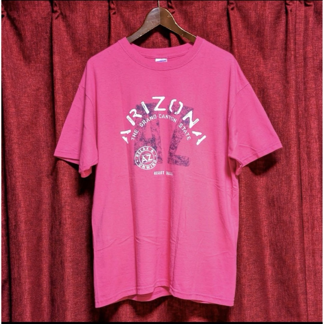 アメリカ古着 地名Tシャツ ピンク L 大きいサイズ 半袖 ワイドシルエット メンズのトップス(Tシャツ/カットソー(半袖/袖なし))の商品写真