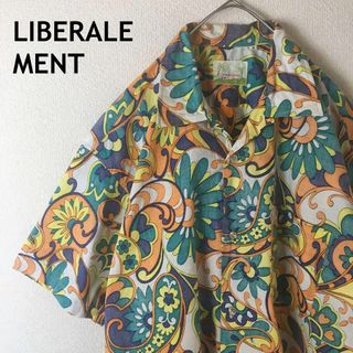 N1 ボタニカル柄シャツ　かすれ加工　半袖　オープンカラー　L〜XL程度カラフル(Tシャツ/カットソー(半袖/袖なし))