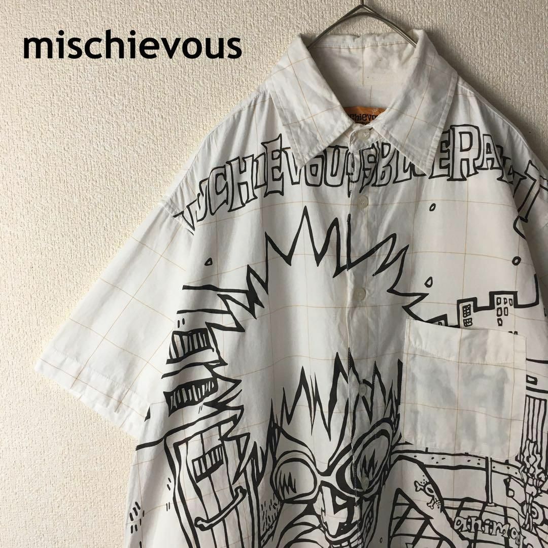 A1 mischievous フルデザインシャツ半袖グラフィックチェックMメンズ メンズのトップス(Tシャツ/カットソー(半袖/袖なし))の商品写真