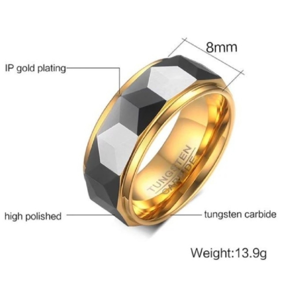 X739 メンズ ゴールドリング タングステン 指輪 金 多面カット シンプル メンズのアクセサリー(リング(指輪))の商品写真