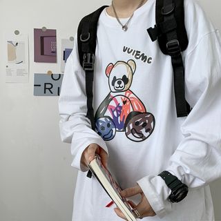 ストリート　白　ロンT トレーナー　XXL  ユニセックス　韓国　ダンス　学生(Tシャツ/カットソー(七分/長袖))