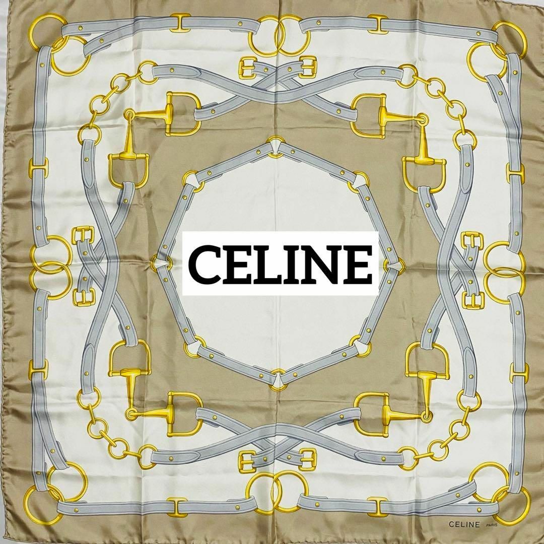 celine(セリーヌ)の★CELINE★ スカーフ 大判 ベルト チェーン シルク ベージュ レディースのファッション小物(バンダナ/スカーフ)の商品写真