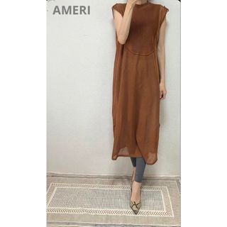 アメリヴィンテージ(Ameri VINTAGE)の美品アメリヴィンテージ背中開き透け感ロングニットワンピース F ブラウン(ロングワンピース/マキシワンピース)