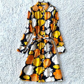 marimekko - 極美品　マリメッコ　ウニッコ　花柄　シャツ　ワンピース　総柄　ベルト　オレンジ