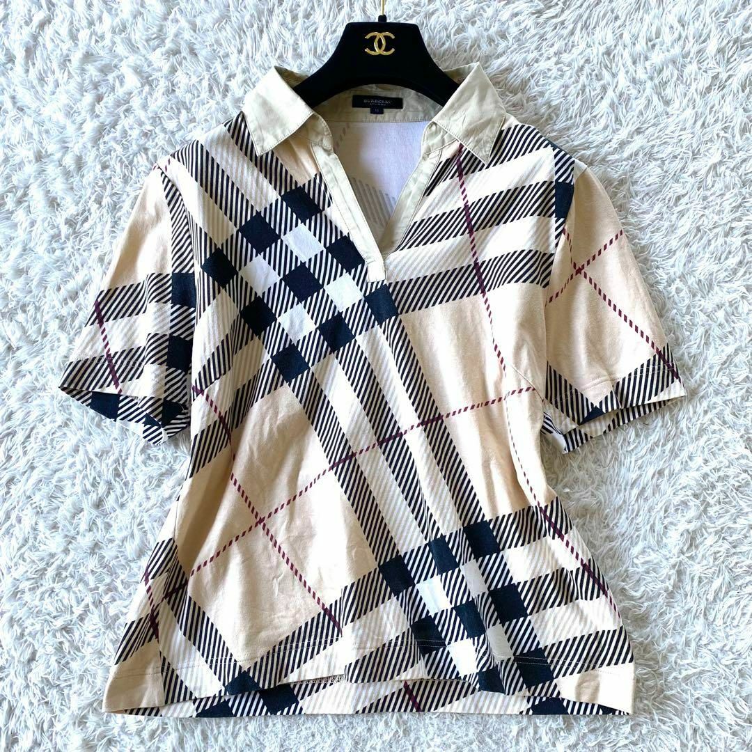 BURBERRY(バーバリー)の希少な大きいサイズ　Burberry 半袖　カットソー　ポロシャツ　ノバチェック レディースのトップス(Tシャツ(半袖/袖なし))の商品写真