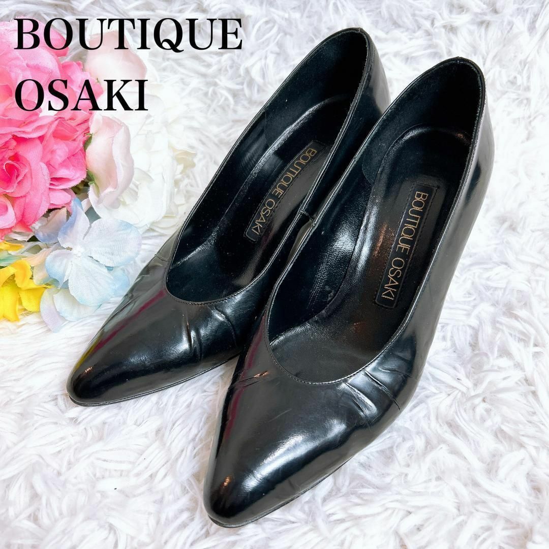 ■BOUTIQUE OSAKI 花柄ヒール エナメル ブラック 23.5 レディースの靴/シューズ(ハイヒール/パンプス)の商品写真