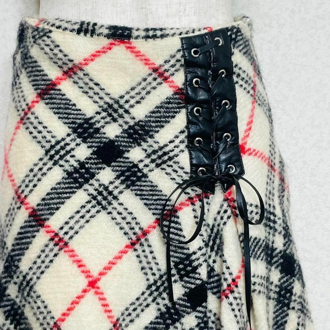 組曲 スカート マーメイド フレア チェック 膝丈 ウール ベージュ A221 レディースのスカート(ミニスカート)の商品写真