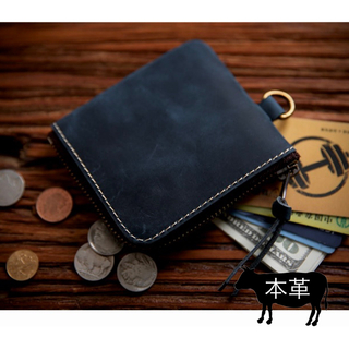 財布　メンズ　ユニセックス　本革　ブルー【新品】(折り財布)