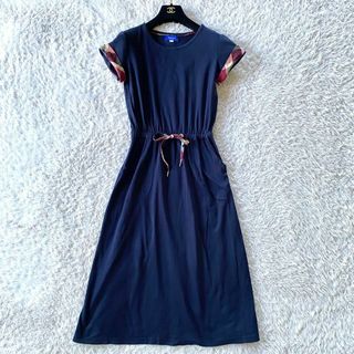 ブルーレーベルクレストブリッジ(BLUE LABEL CRESTBRIDGE)のブルーレーベルクレストブリッジ　ロング　ワンピース　チェック　ヒモベルト　紺　S(ロングワンピース/マキシワンピース)