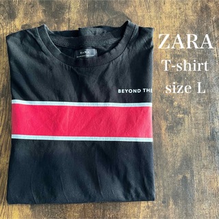 【ZARA】 Lサイズ　メンズ　半袖Tシャツ　カットソー　ブラック　レッド