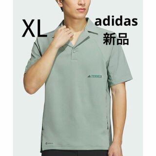 adidas - 新品 アディダス メンズ エアロレディ 半袖 ボタン付きのポロシャツ 薄緑 XL