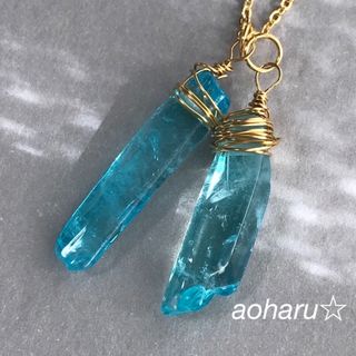 2連 ブルークリスタル 氷柱 ロング ネックレス 水晶 クォーツ