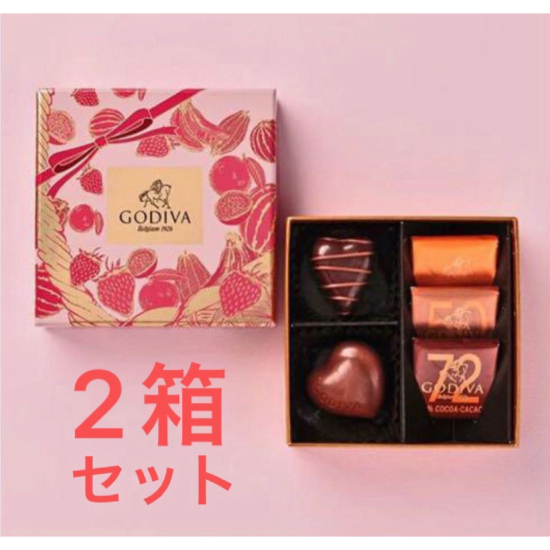 GODIVA(ゴディバ)のGODIVA 未開封 5粒入×2箱セット 限定品 ハート ピンク　ストロベリー 食品/飲料/酒の食品(菓子/デザート)の商品写真